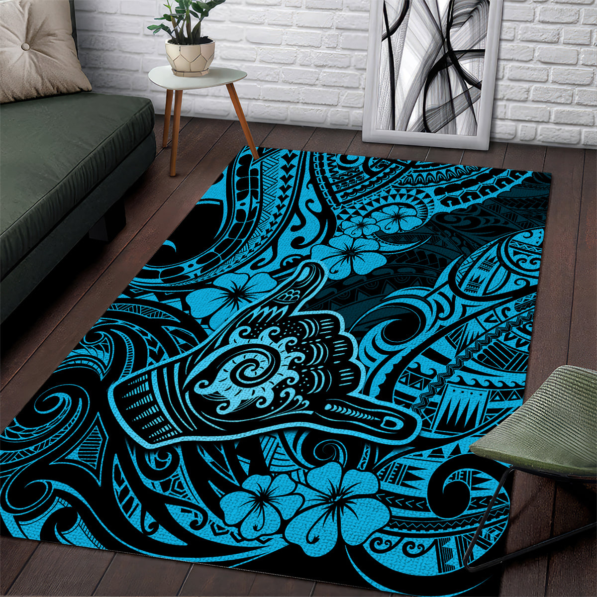 Hawaii Shaka Sign Area Rug Polynesian Pattern Sky Blue Version LT01 Blue - Polynesian Pride