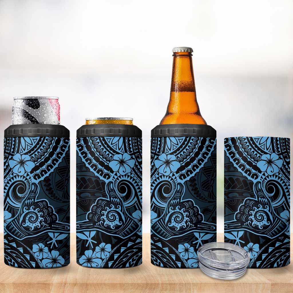 Hawaii Shaka Sign 4 in 1 Can Cooler Tumbler Polynesian Pattern Sky Blue Version
