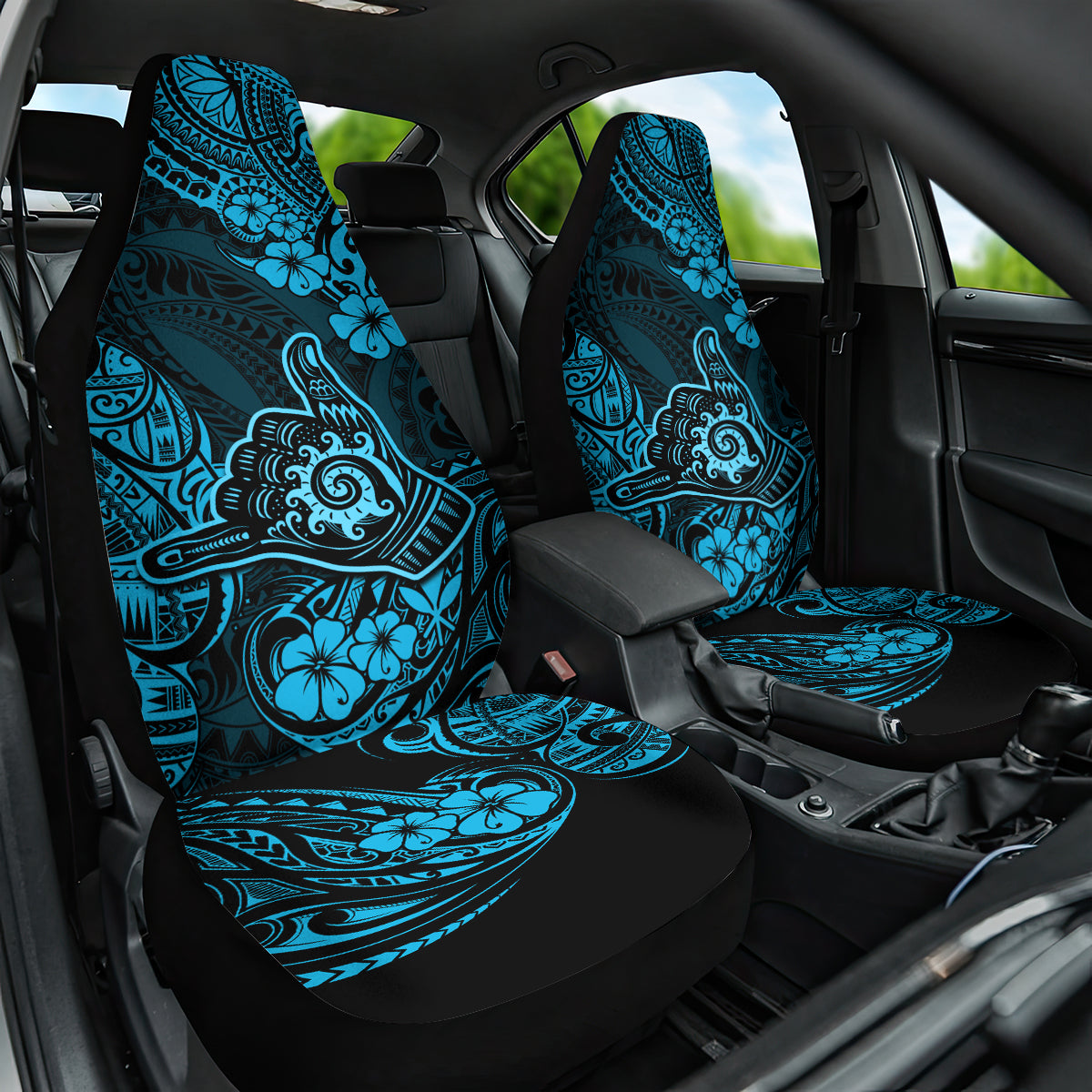 Hawaii Shaka Sign Car Seat Cover Polynesian Pattern Sky Blue Version LT01 One Size Blue - Polynesian Pride