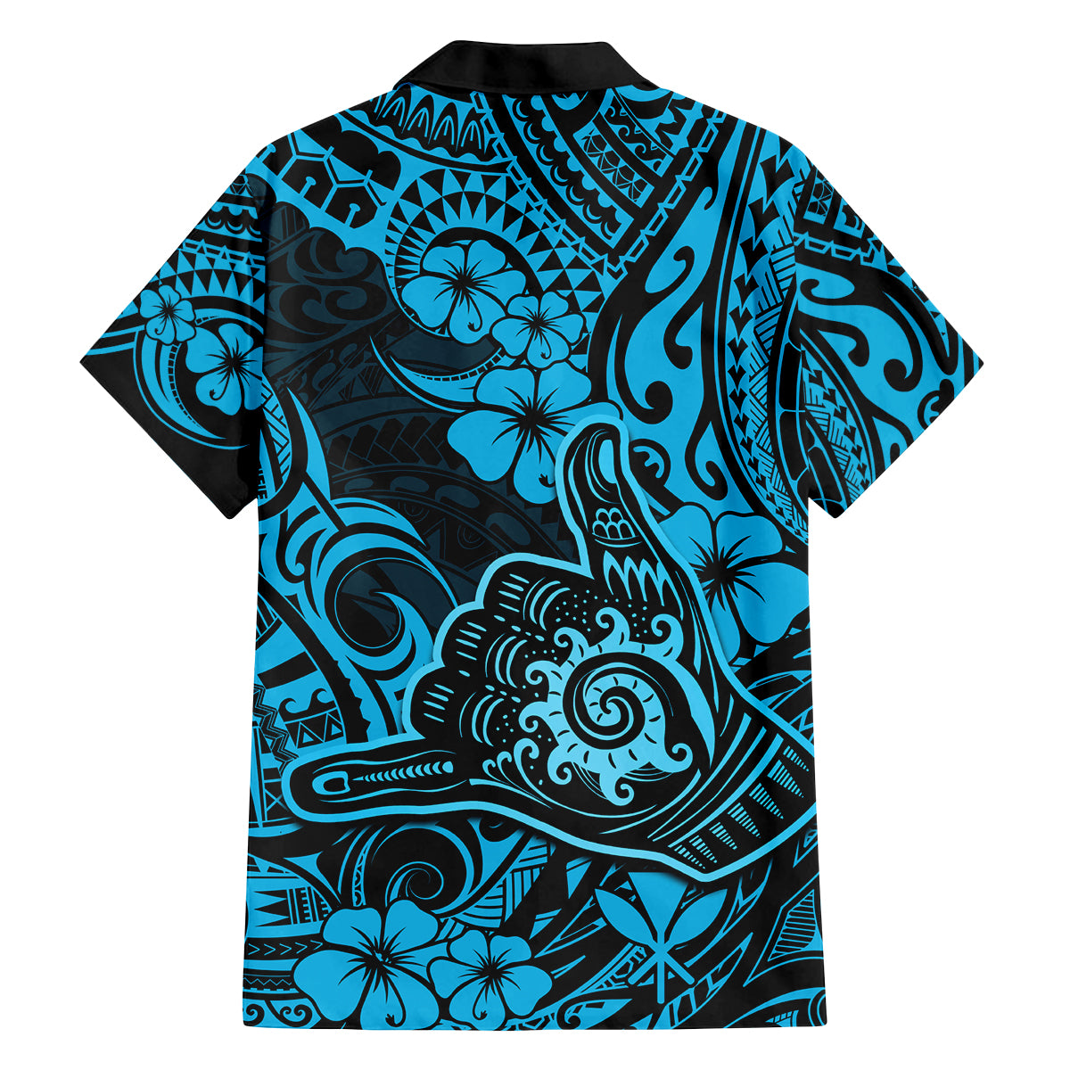 Hawaii Shaka Sign Family Matching Off Shoulder Maxi Dress and Hawaiian Shirt Polynesian Pattern Sky Blue Version LT01 - Polynesian Pride