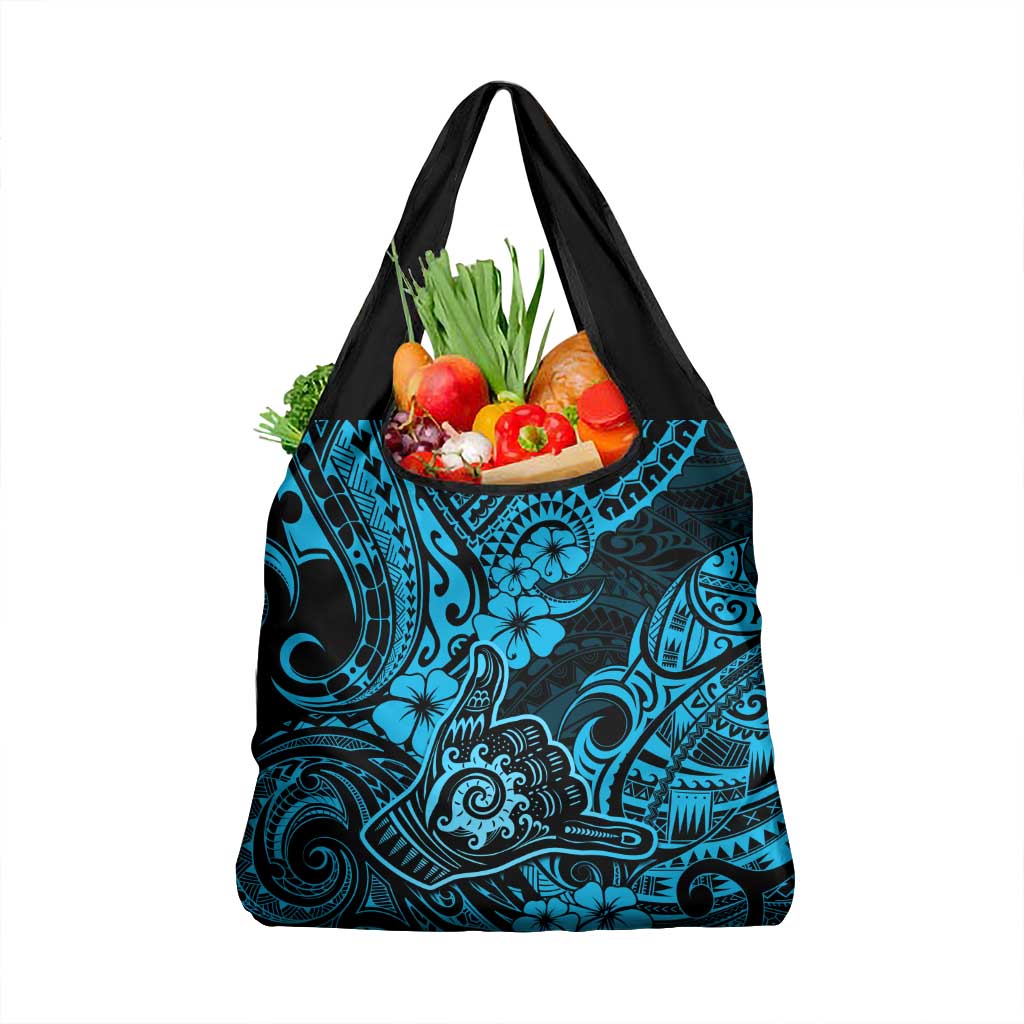 Hawaii Shaka Sign Grocery Bag Polynesian Pattern Sky Blue Version