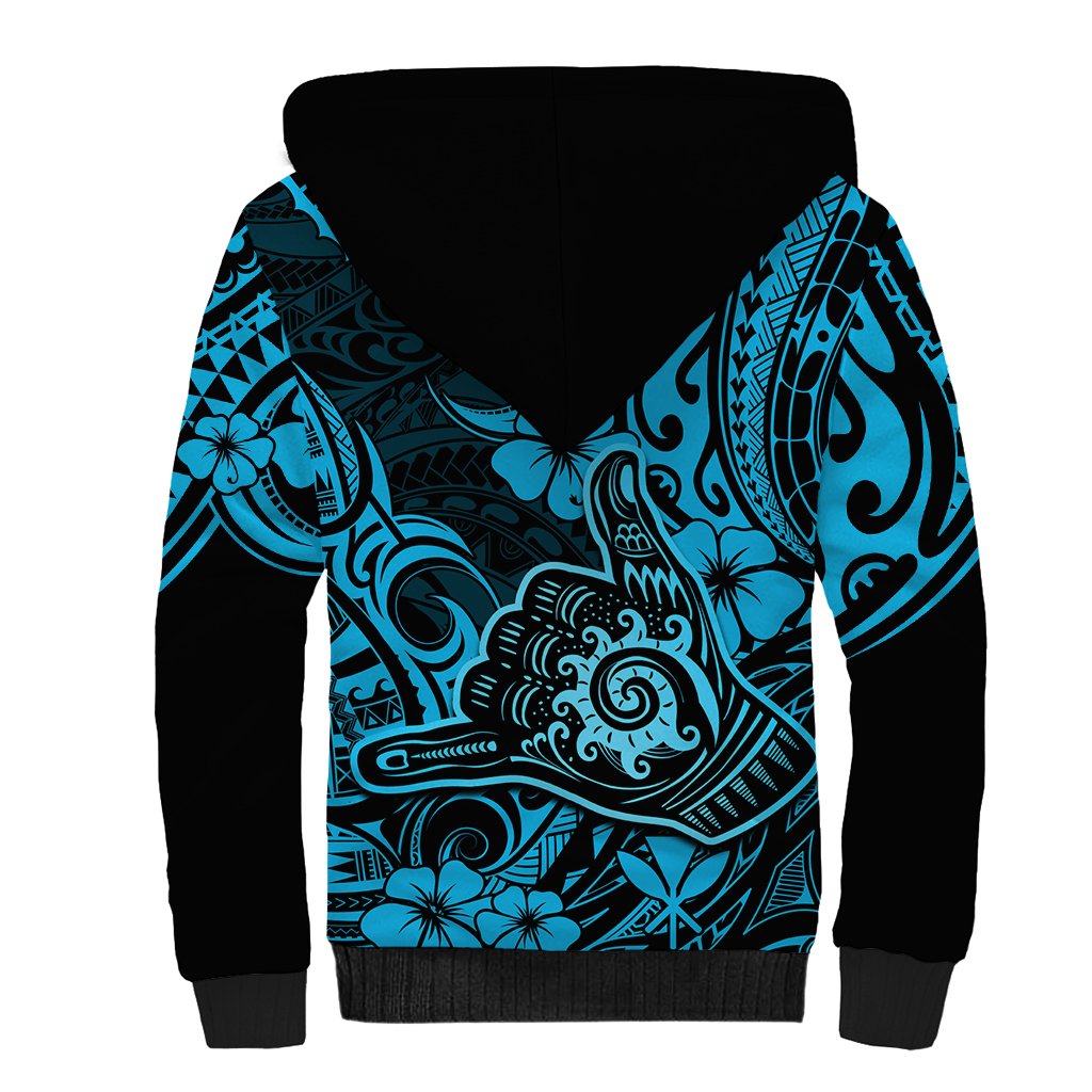 Hawaii Shaka Sign Sherpa Hoodie Polynesian Pattern Sky Blue Version LT01 - Polynesian Pride