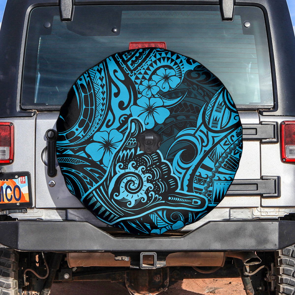 Hawaii Shaka Sign Spare Tire Cover Polynesian Pattern Sky Blue Version LT01 - Polynesian Pride