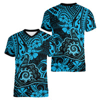 Hawaii Shaka Sign Women V Neck T Shirt Polynesian Pattern Sky Blue Version LT01 - Polynesian Pride