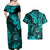 Hawaii Shaka Sign Couples Matching Off Shoulder Maxi Dress and Hawaiian Shirt Polynesian Pattern Turquoise Version LT01 - Polynesian Pride