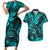 Hawaii Shaka Sign Couples Matching Short Sleeve Bodycon Dress and Hawaiian Shirt Polynesian Pattern Turquoise Version LT01 Turquoise - Polynesian Pride