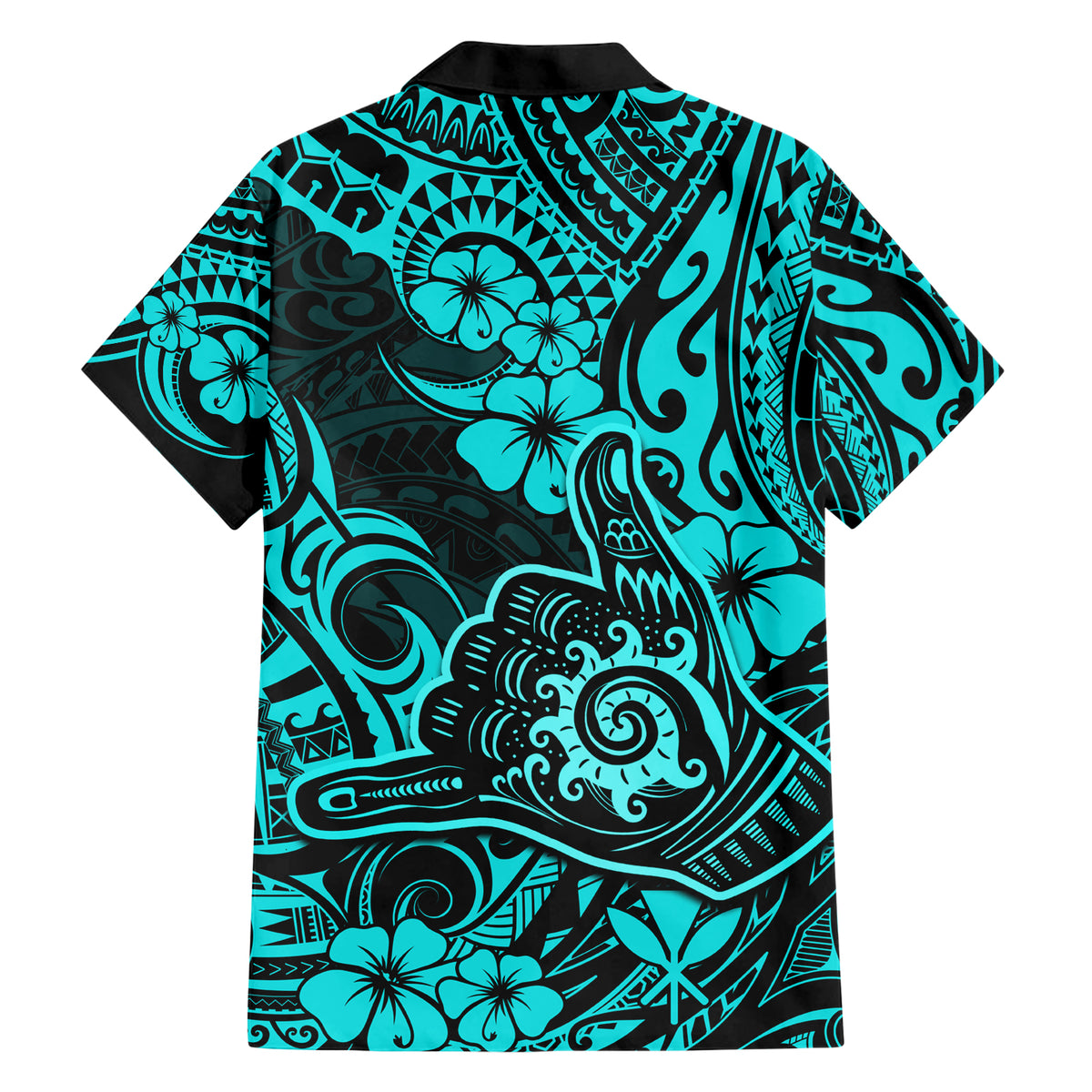 Hawaii Shaka Sign Family Matching Short Sleeve Bodycon Dress and Hawaiian Shirt Polynesian Pattern Turquoise Version LT01 - Polynesian Pride