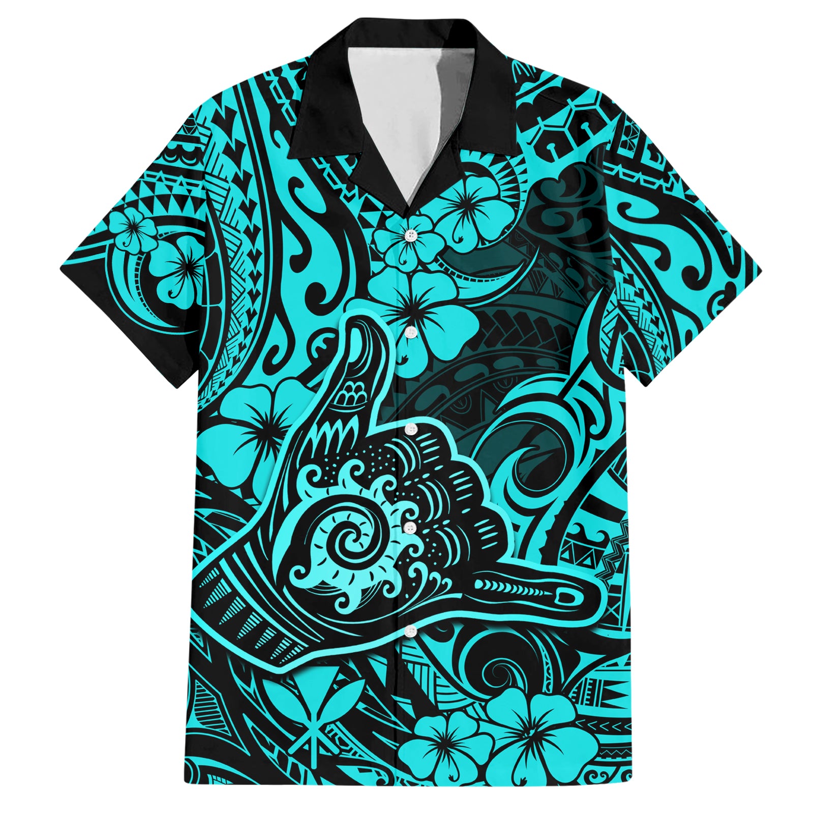 Hawaii Shaka Sign Hawaiian Shirt Polynesian Pattern Turquoise Version LT01 Turquoise - Polynesian Pride