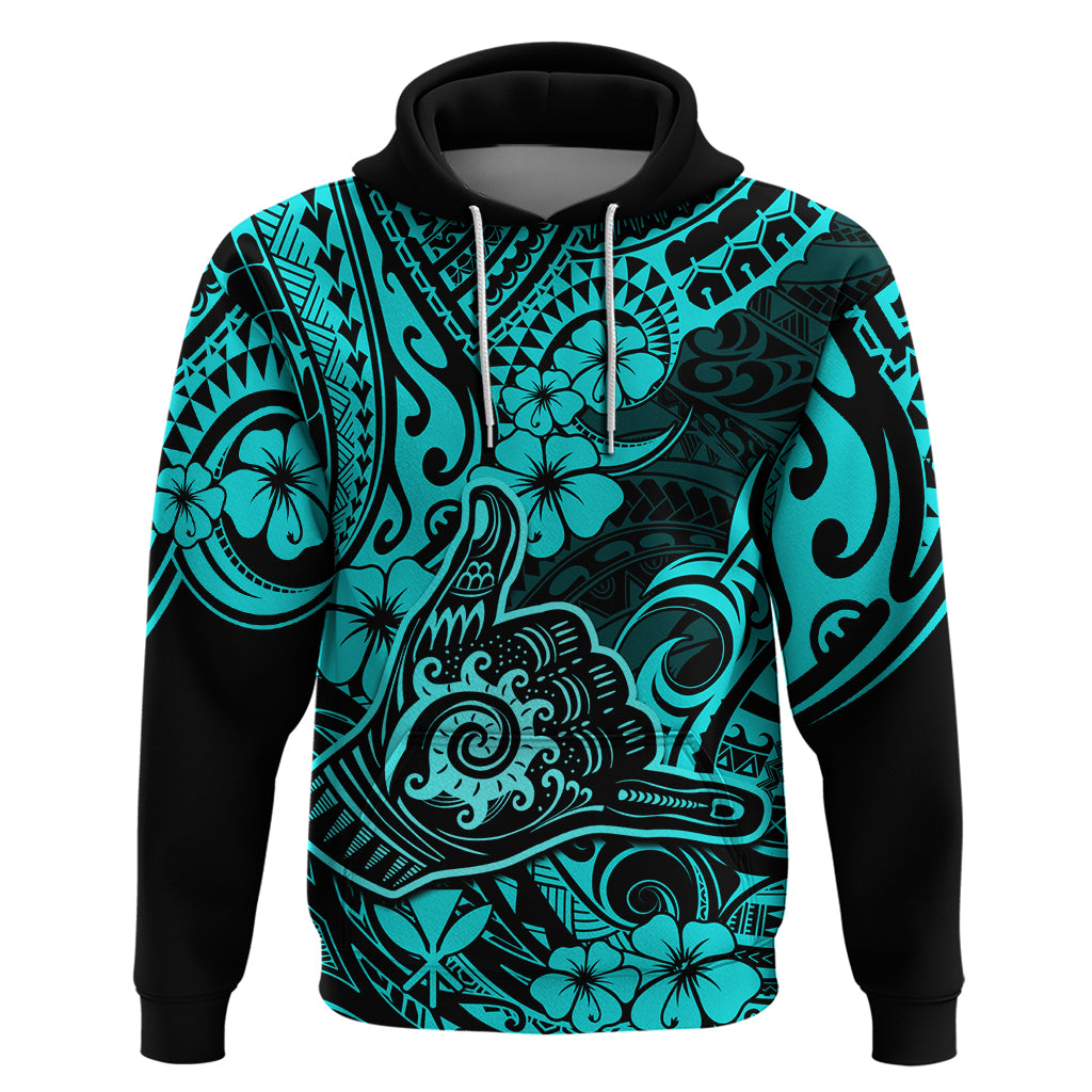 Hawaii Shaka Sign Hoodie Polynesian Pattern Turquoise Version LT01 Pullover Hoodie Turquoise - Polynesian Pride