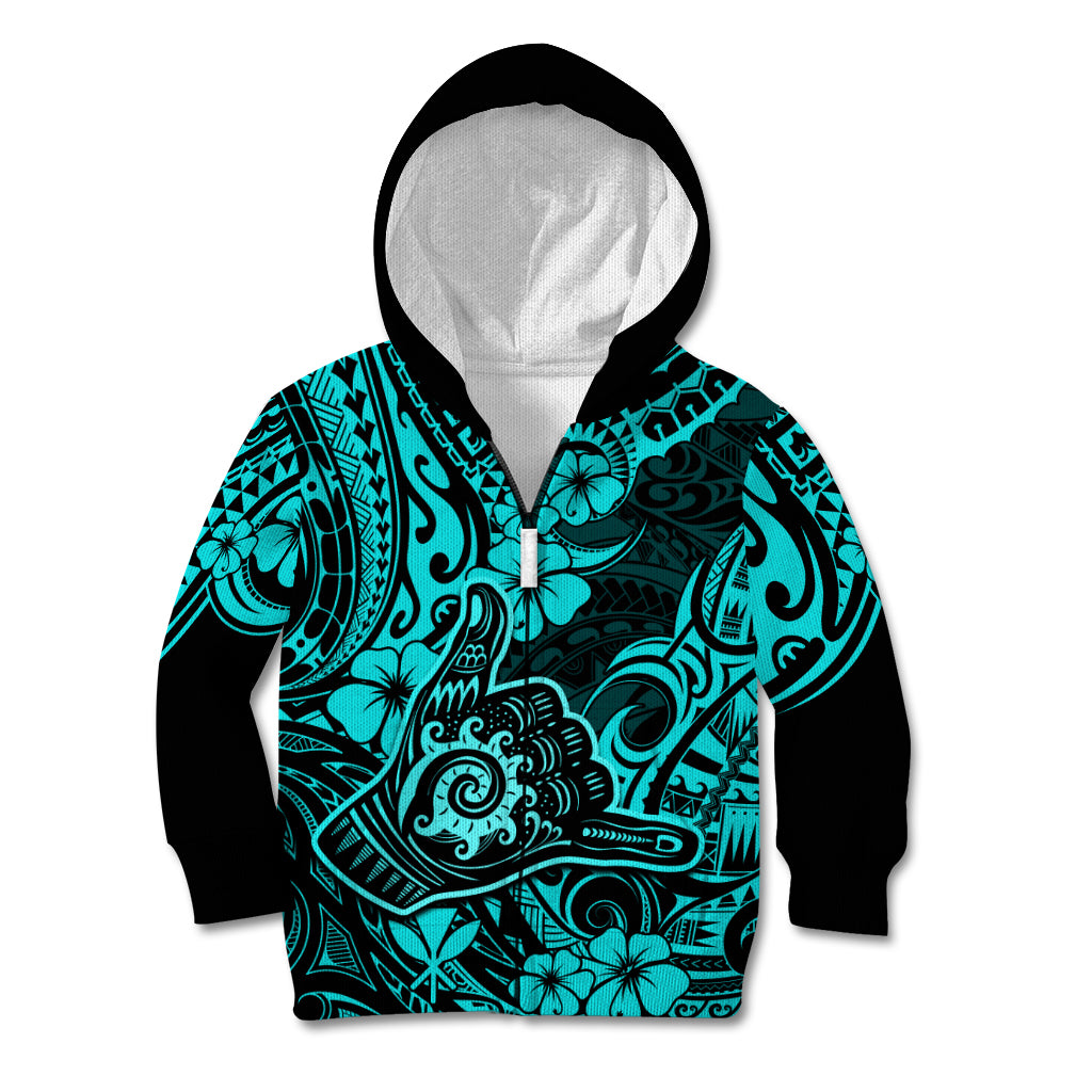 Hawaii Shaka Sign Kid Hoodie Polynesian Pattern Turquoise Version LT01 - Polynesian Pride