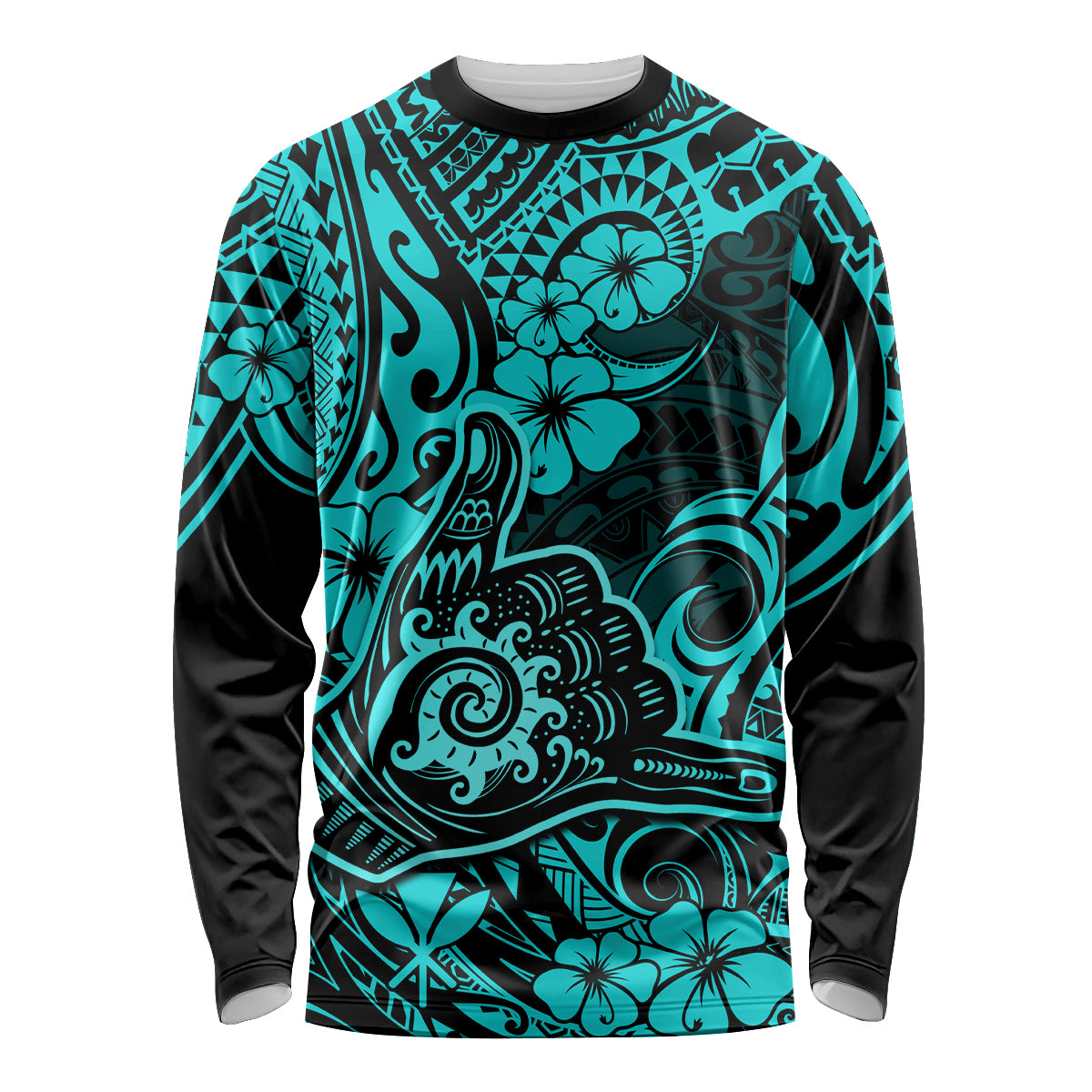 Hawaii Shaka Sign Long Sleeve Shirt Polynesian Pattern Turquoise Version LT01 Unisex Turquoise - Polynesian Pride