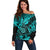 Hawaii Shaka Sign Off Shoulder Sweater Polynesian Pattern Turquoise Version LT01 Women Turquoise - Polynesian Pride