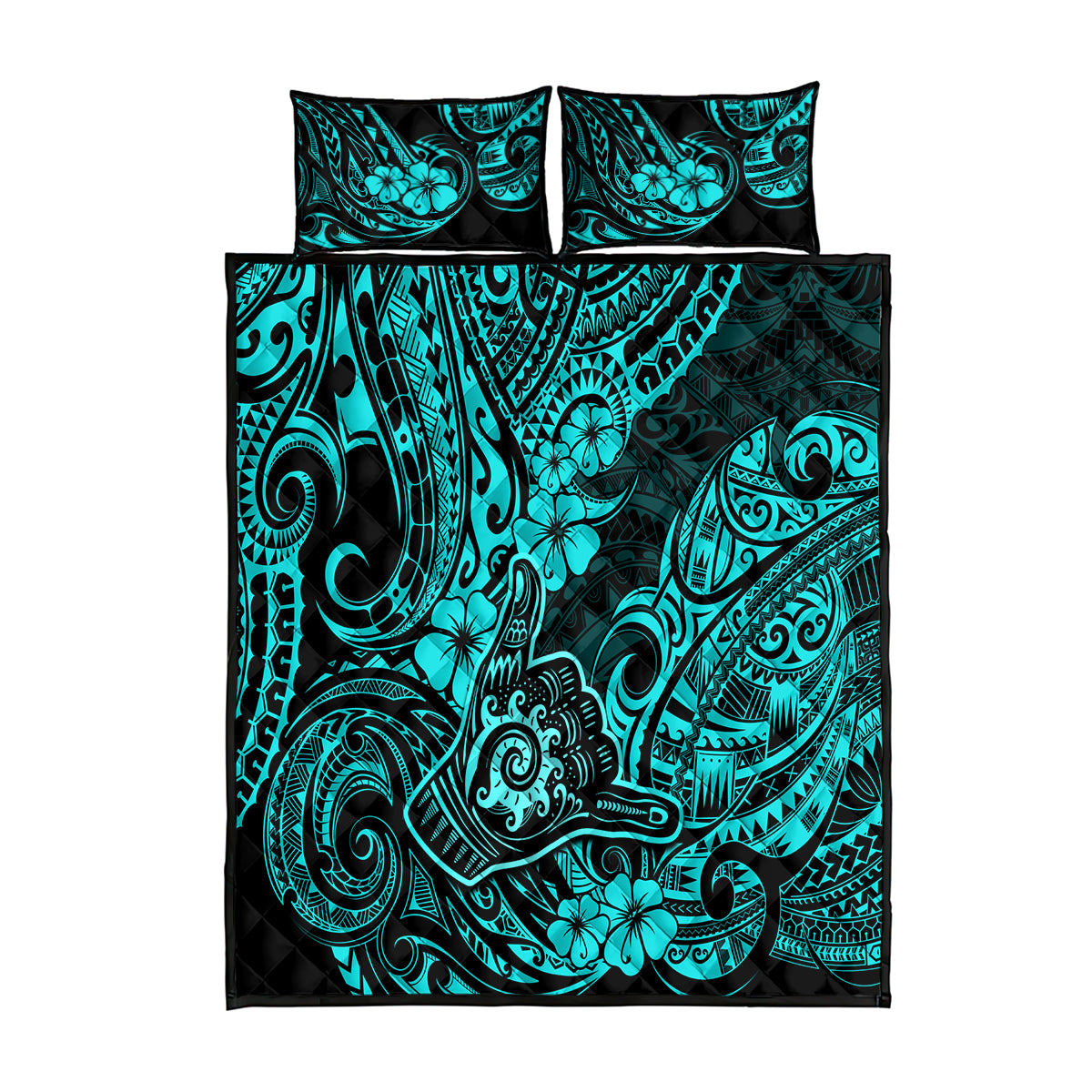 Hawaii Shaka Sign Quilt Bed Set Polynesian Pattern Turquoise Version LT01 Turquoise - Polynesian Pride