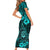 Hawaii Shaka Sign Short Sleeve Bodycon Dress Polynesian Pattern Turquoise Version LT01 - Polynesian Pride