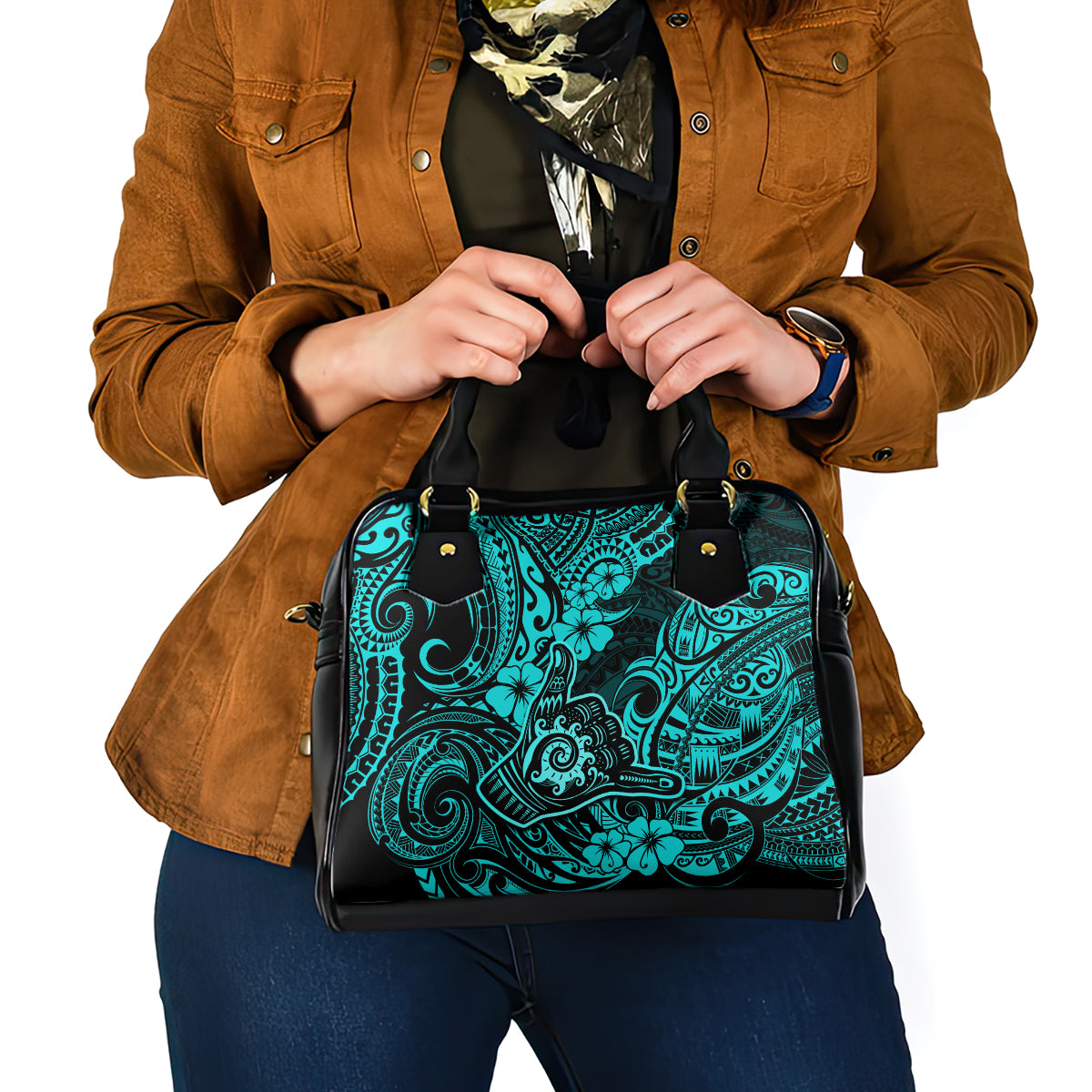 Hawaii Shaka Sign Shoulder Handbag Polynesian Pattern Turquoise Version LT01 - Polynesian Pride