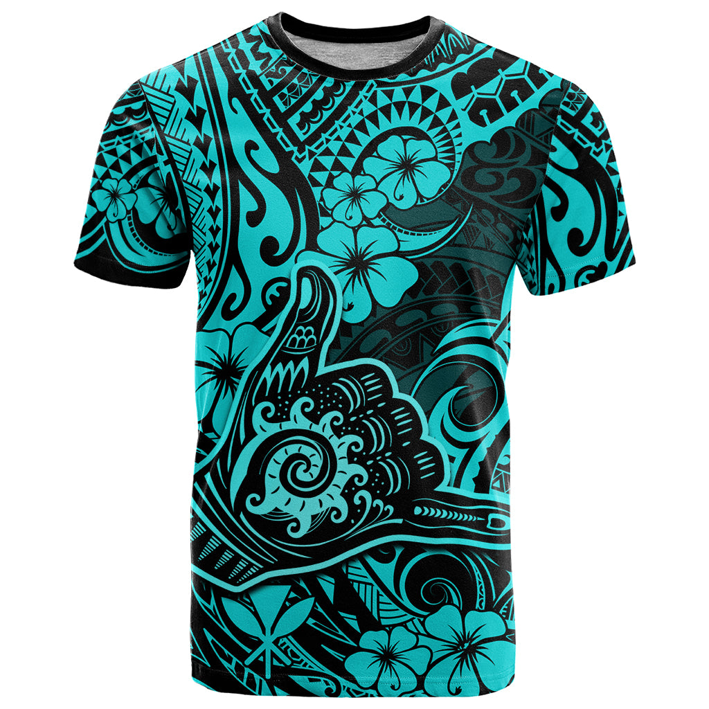 Hawaii Shaka Sign T Shirt Polynesian Pattern Turquoise Version LT01 Turquoise - Polynesian Pride