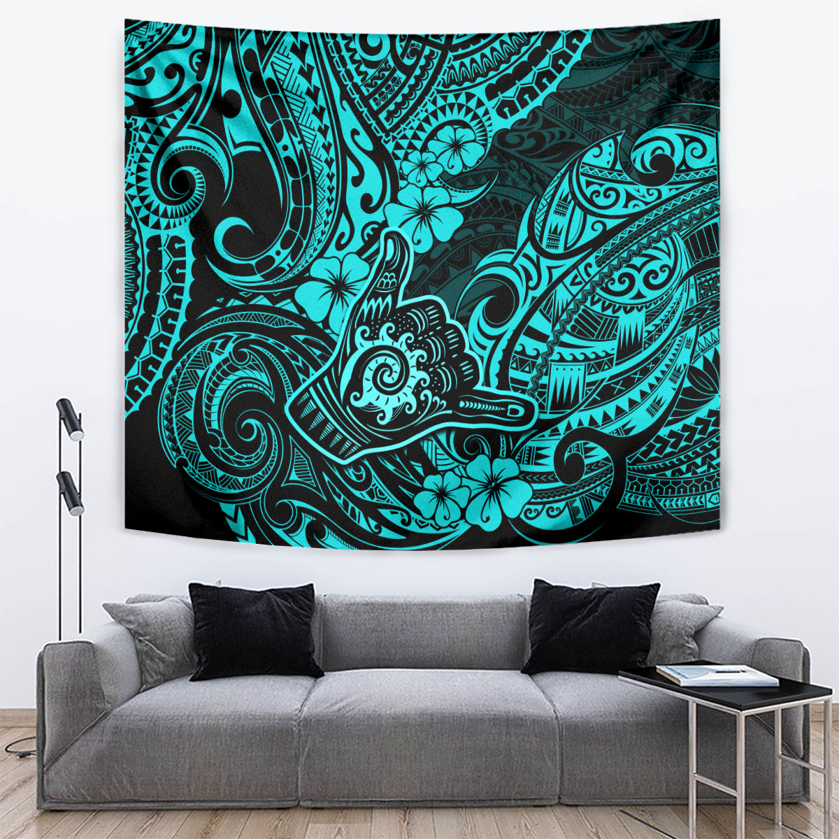 Hawaii Shaka Sign Tapestry Polynesian Pattern Turquoise Version LT01 - Polynesian Pride
