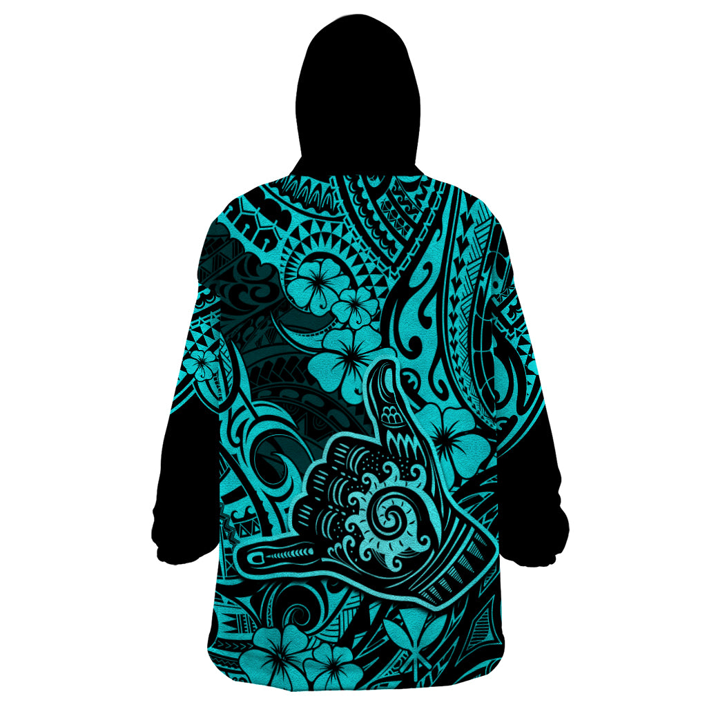 Hawaii Shaka Sign Wearable Blanket Hoodie Polynesian Pattern Turquoise Version LT01 - Polynesian Pride