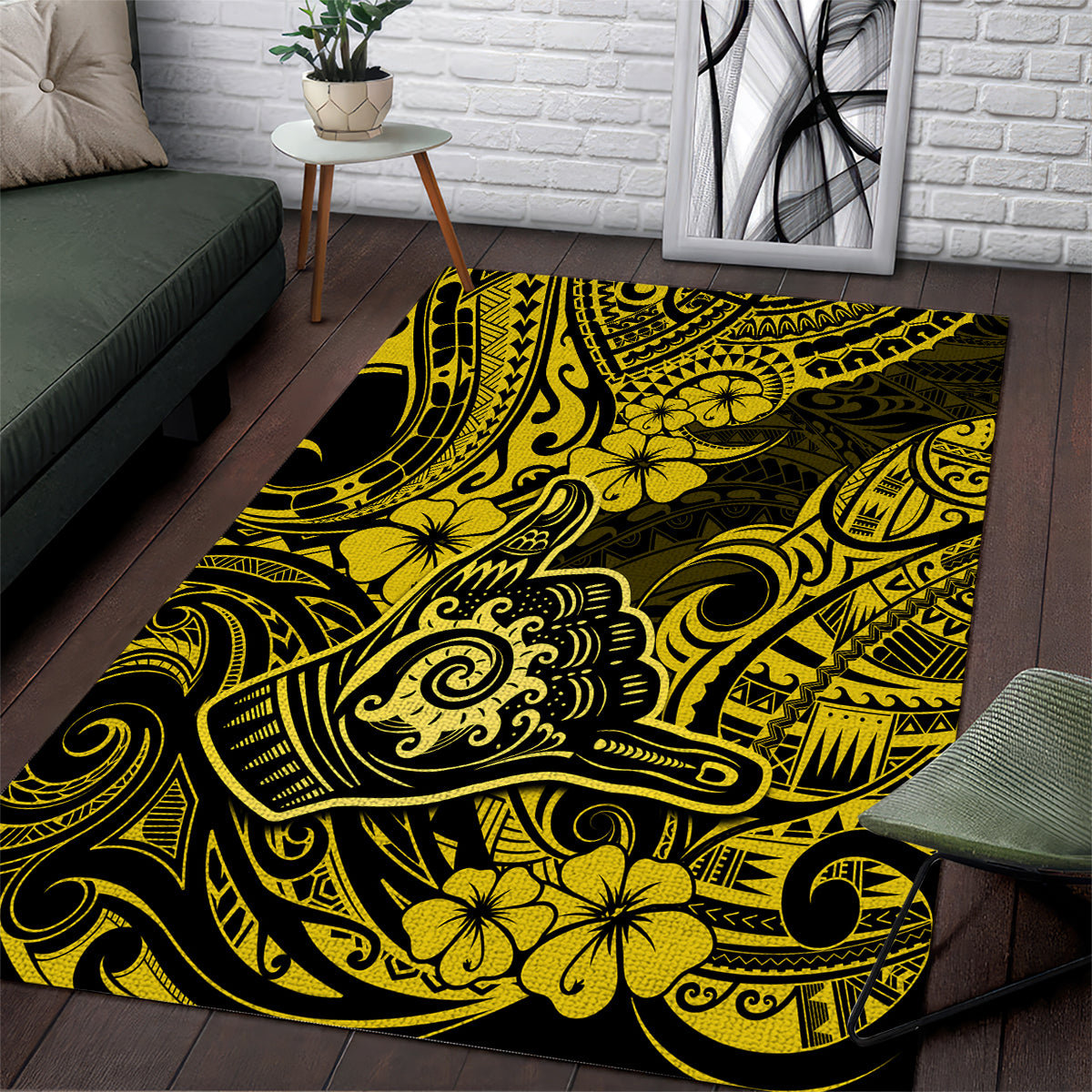 Hawaii Shaka Sign Area Rug Polynesian Pattern Yellow Version LT01 Yellow - Polynesian Pride