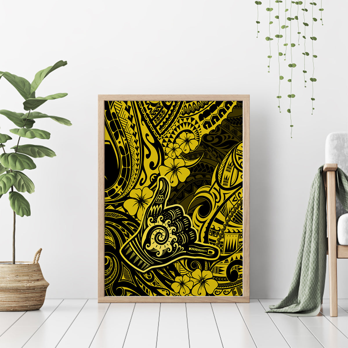 Hawaii Shaka Sign Canvas Wall Art Polynesian Pattern Yellow Version LT01 - Polynesian Pride