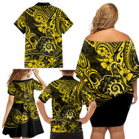 Hawaii Shaka Sign Family Matching Off Shoulder Short Dress and Hawaiian Shirt Polynesian Pattern Yellow Version LT01 - Polynesian Pride