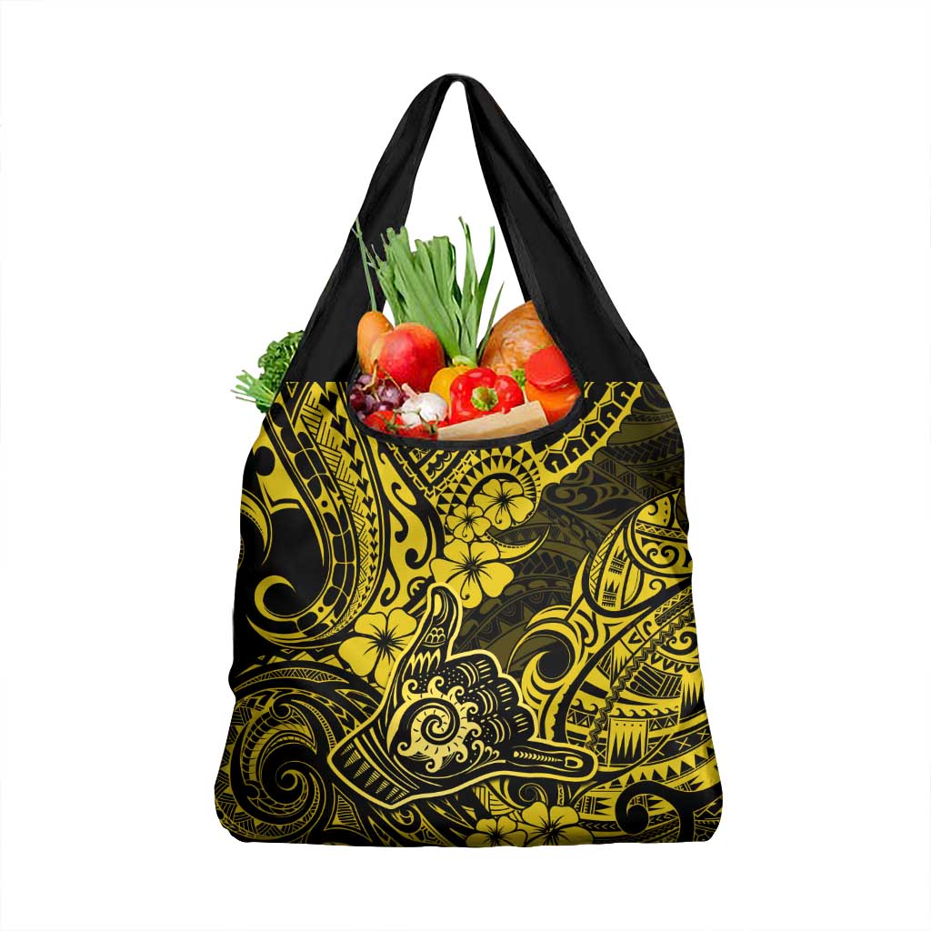 Hawaii Shaka Sign Grocery Bag Polynesian Pattern Yellow Version