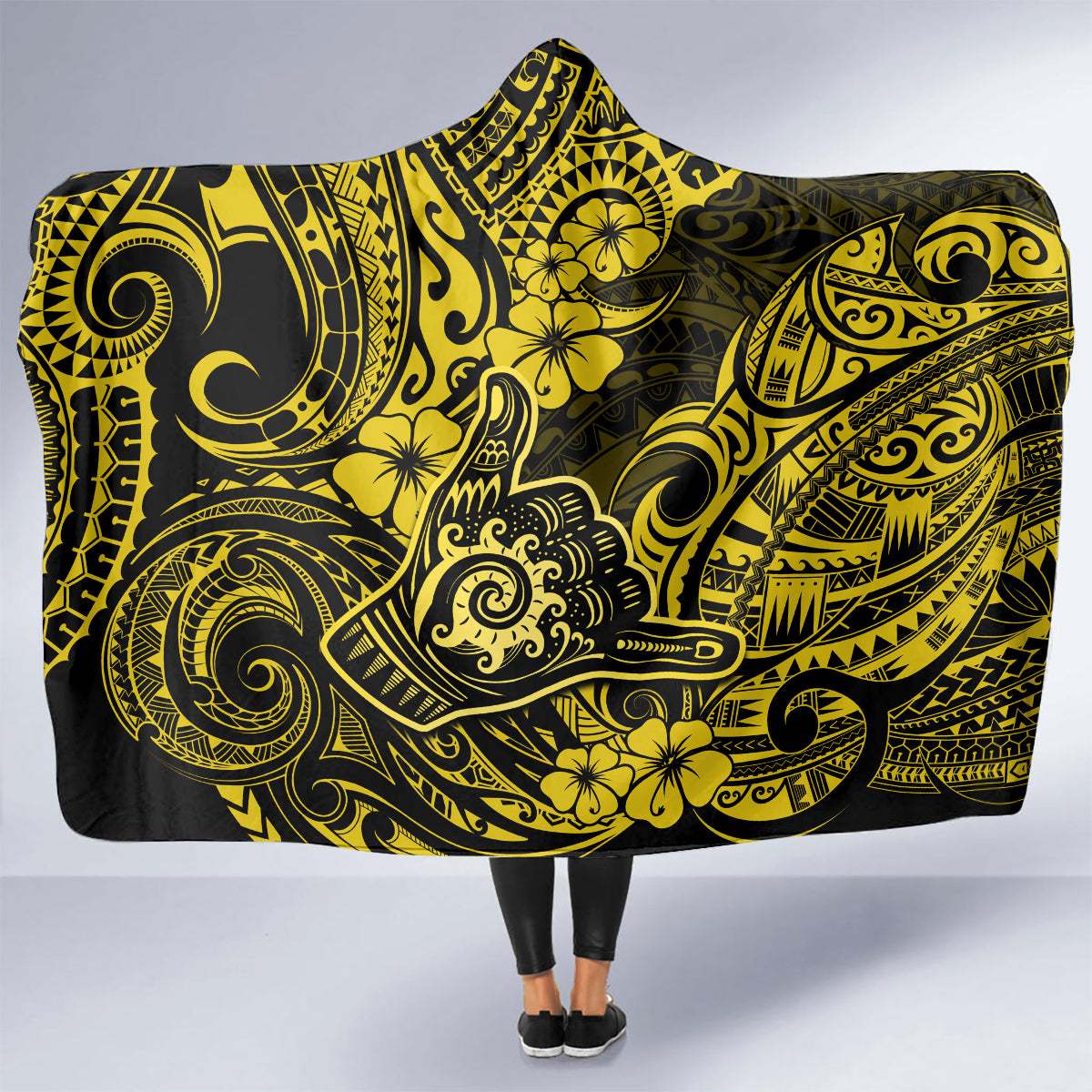 Hawaii Shaka Sign Hooded Blanket Polynesian Pattern Yellow Version LT01 - Polynesian Pride