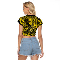 Hawaii Shaka Sign Raglan Cropped T Shirt Polynesian Pattern Yellow Version LT01 - Polynesian Pride