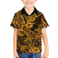 Hawaii Shark Family Matching Off Shoulder Maxi Dress and Hawaiian Shirt Polynesian Pattern Gold Version LT01 Son's Shirt Gold - Polynesian Pride
