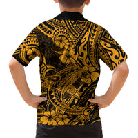 Hawaii Shark Family Matching Short Sleeve Bodycon Dress and Hawaiian Shirt Polynesian Pattern Gold Version LT01 - Polynesian Pride
