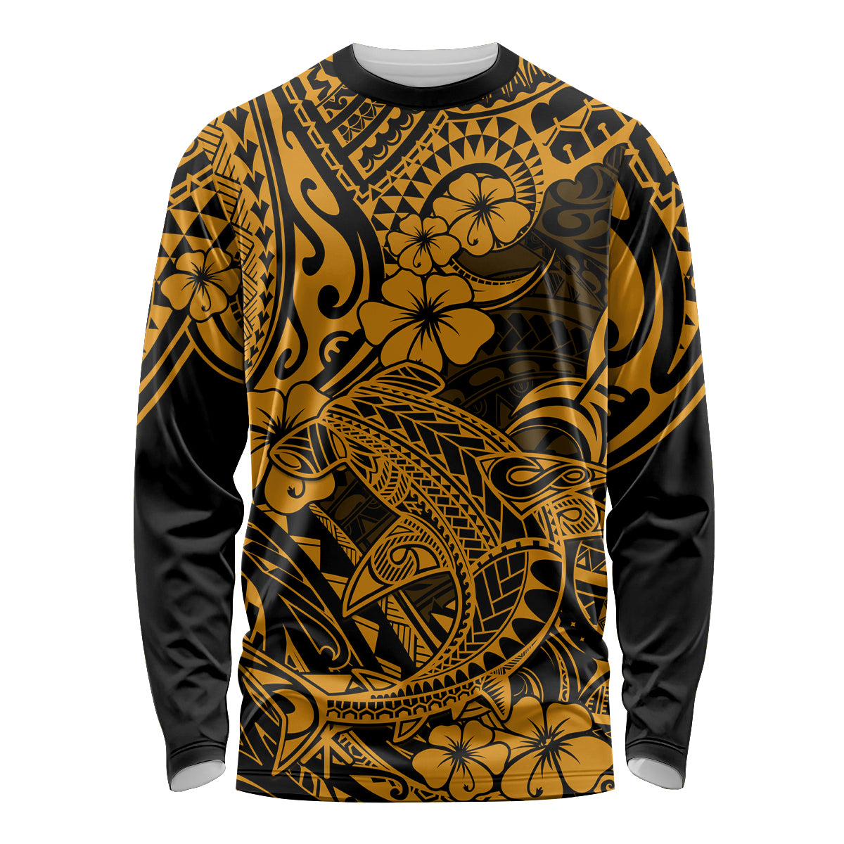 Hawaii Shark Long Sleeve Shirt Polynesian Pattern Gold Version LT01 Unisex Gold - Polynesian Pride