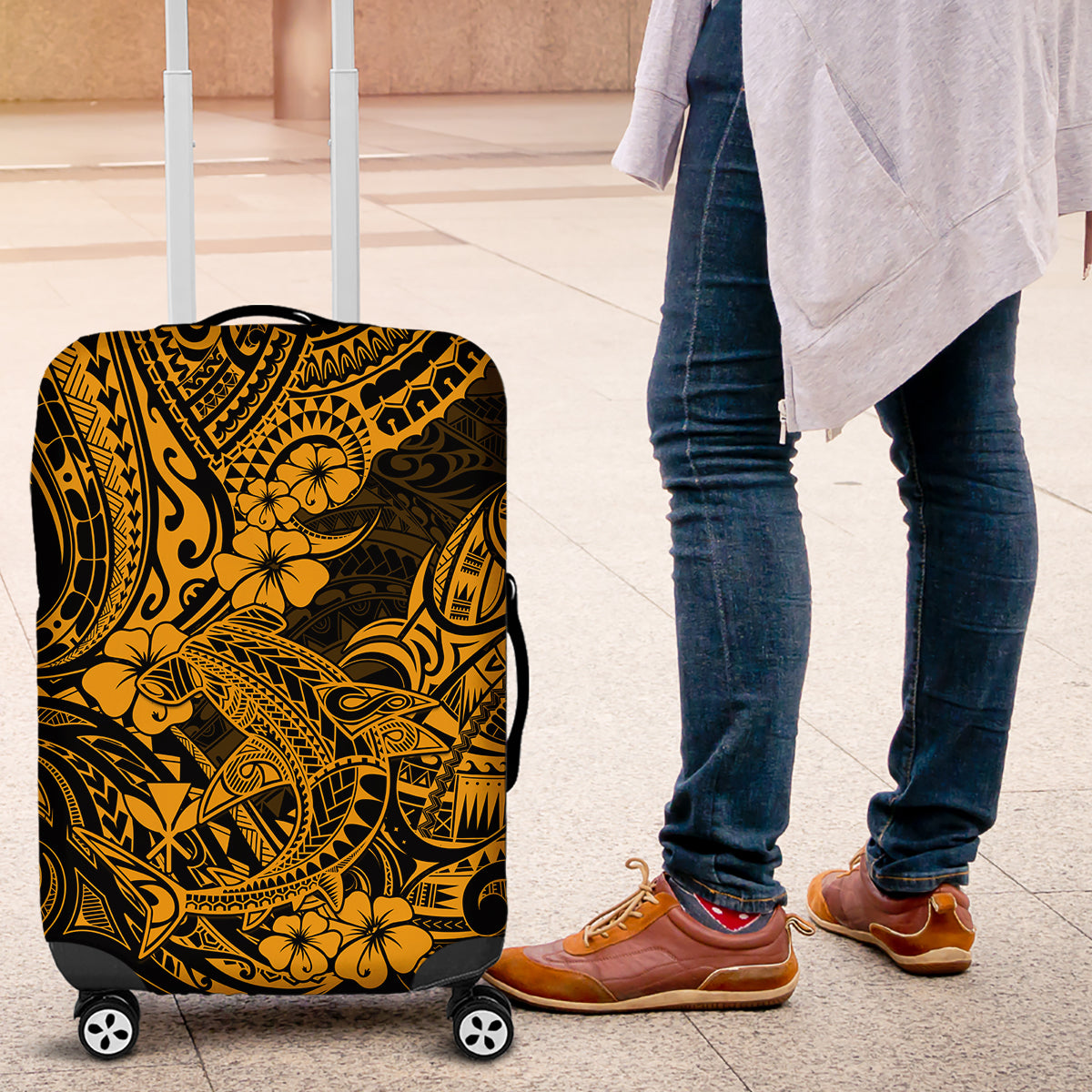 Hawaii Shark Luggage Cover Polynesian Pattern Gold Version LT01 Gold - Polynesian Pride