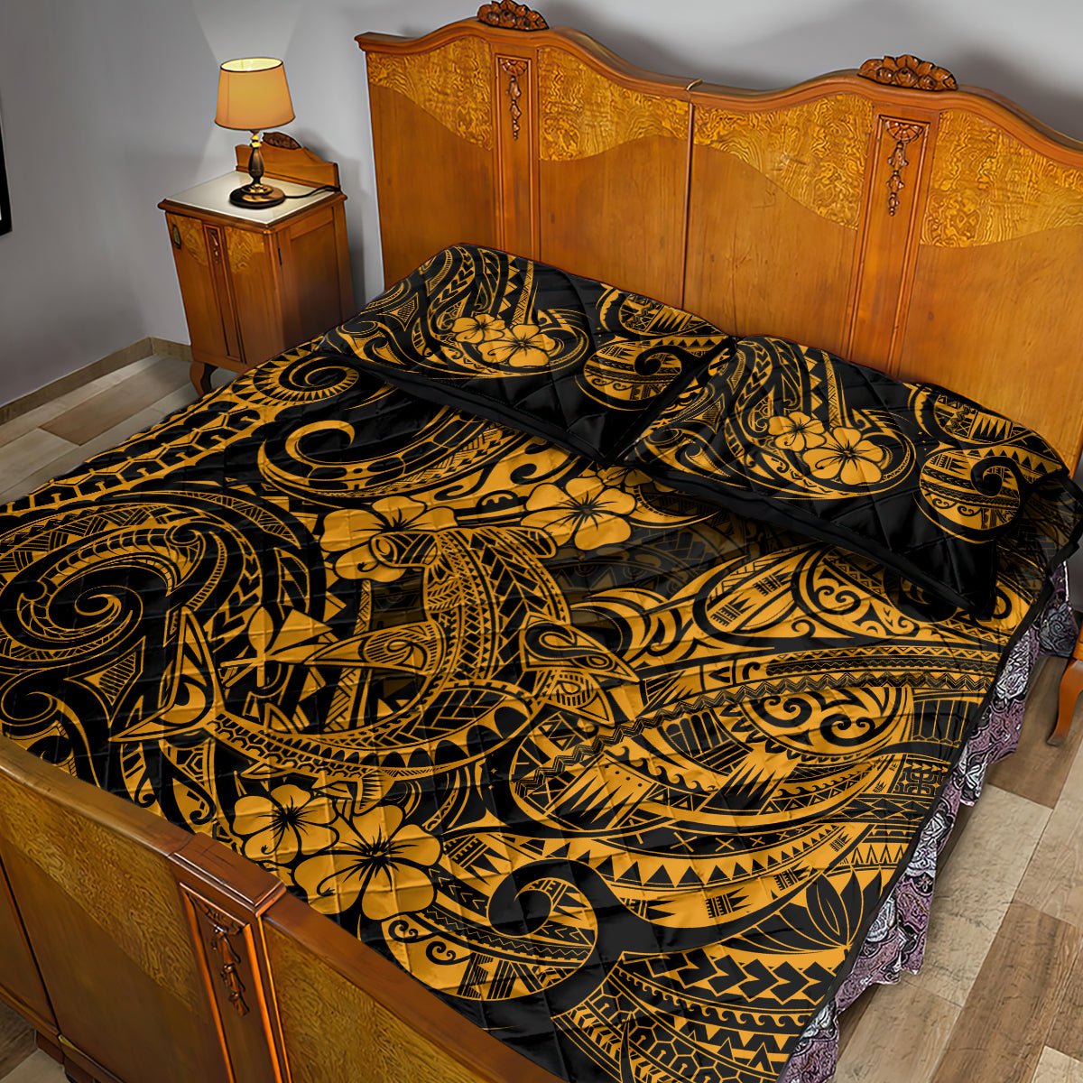 Hawaii Shark Quilt Bed Set Polynesian Pattern Gold Version LT01 - Polynesian Pride
