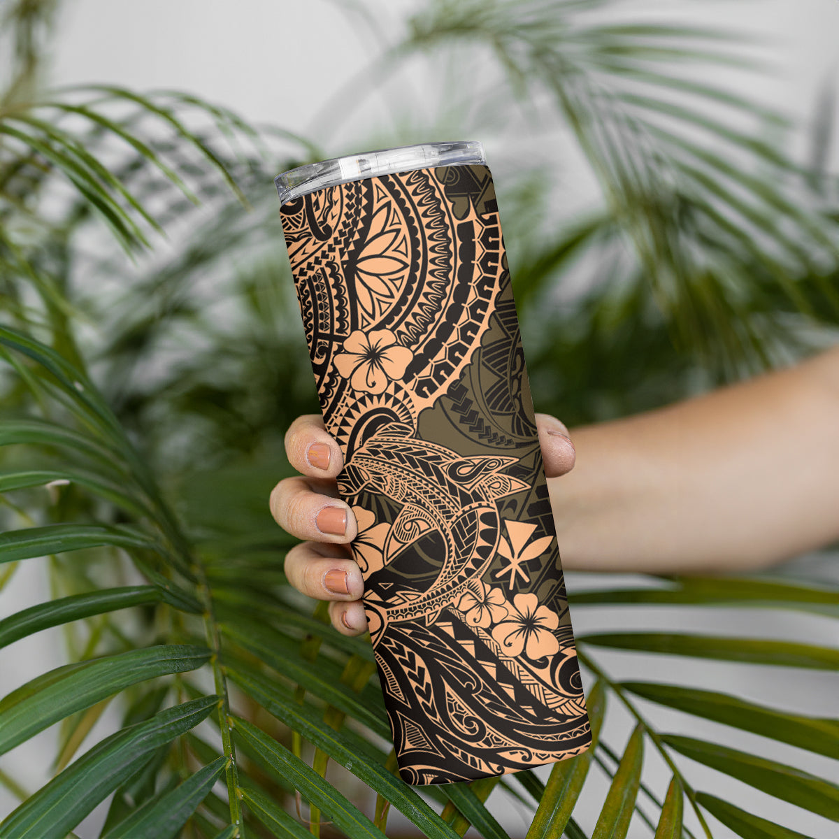 Hawaii Shark Skinny Tumbler Polynesian Pattern Gold Version