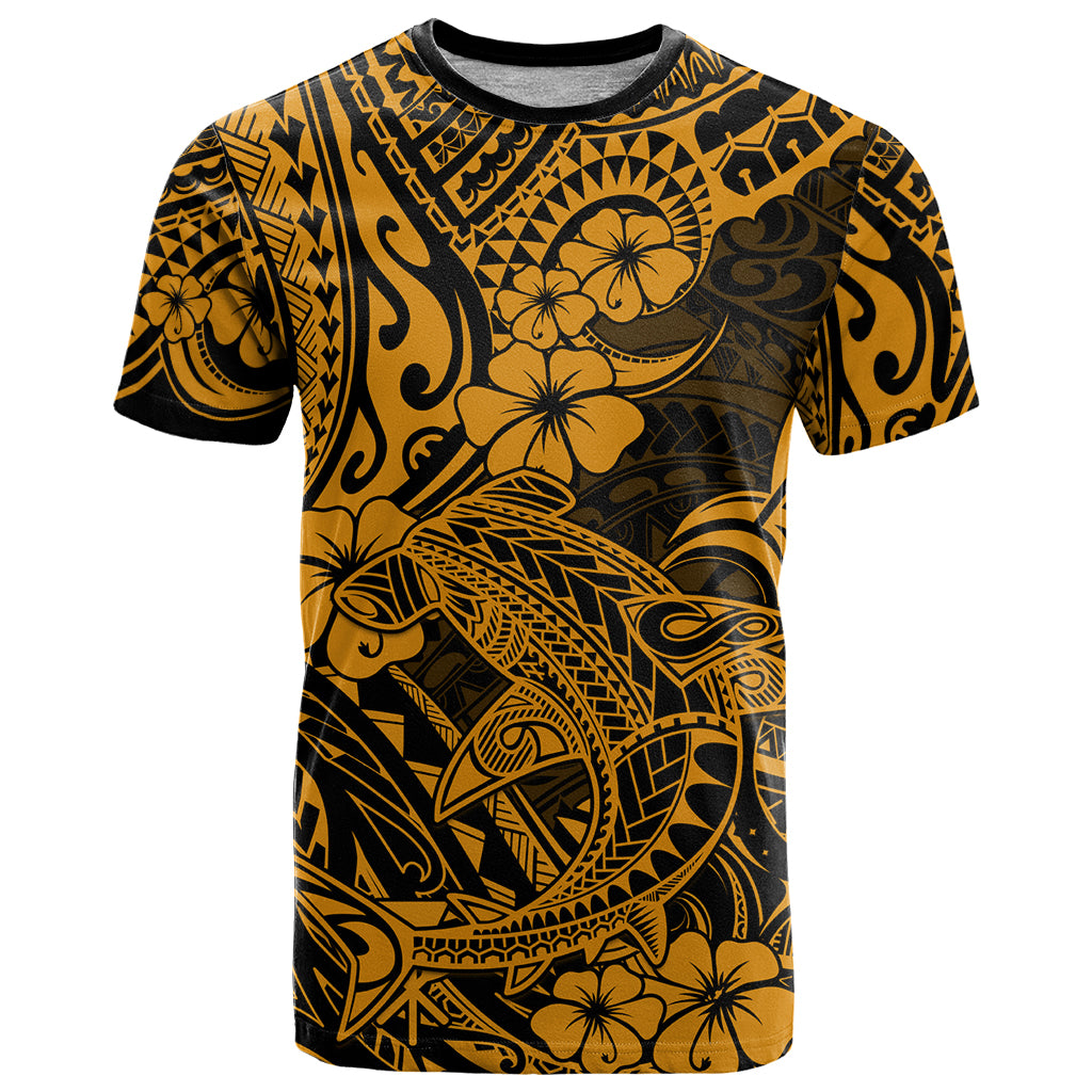 Hawaii Shark T Shirt Polynesian Pattern Gold Version LT01 Gold - Polynesian Pride