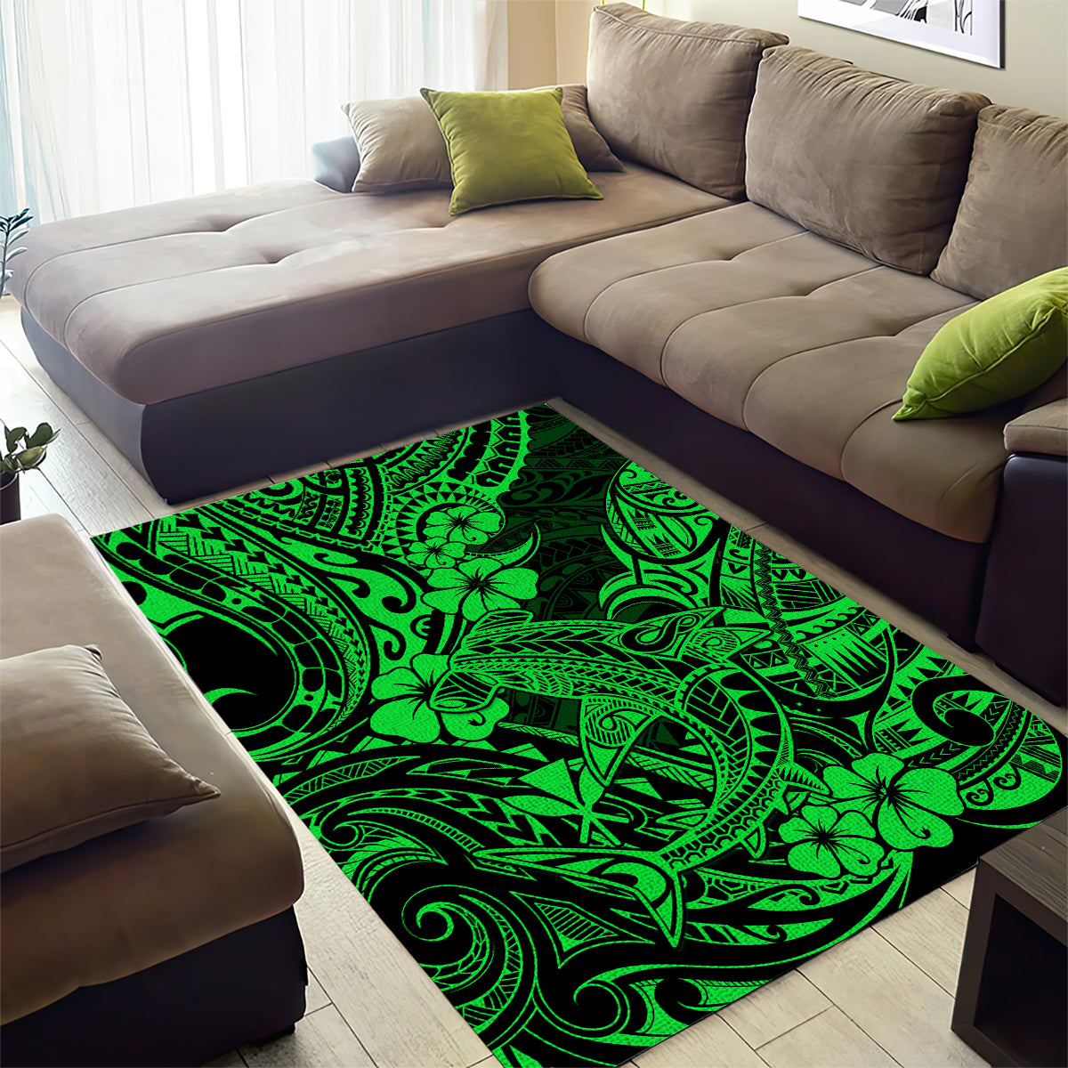 Hawaii Shark Area Rug Polynesian Pattern Green Version LT01 - Polynesian Pride