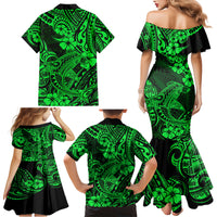 Hawaii Shark Family Matching Mermaid Dress and Hawaiian Shirt Polynesian Pattern Green Version LT01 - Polynesian Pride