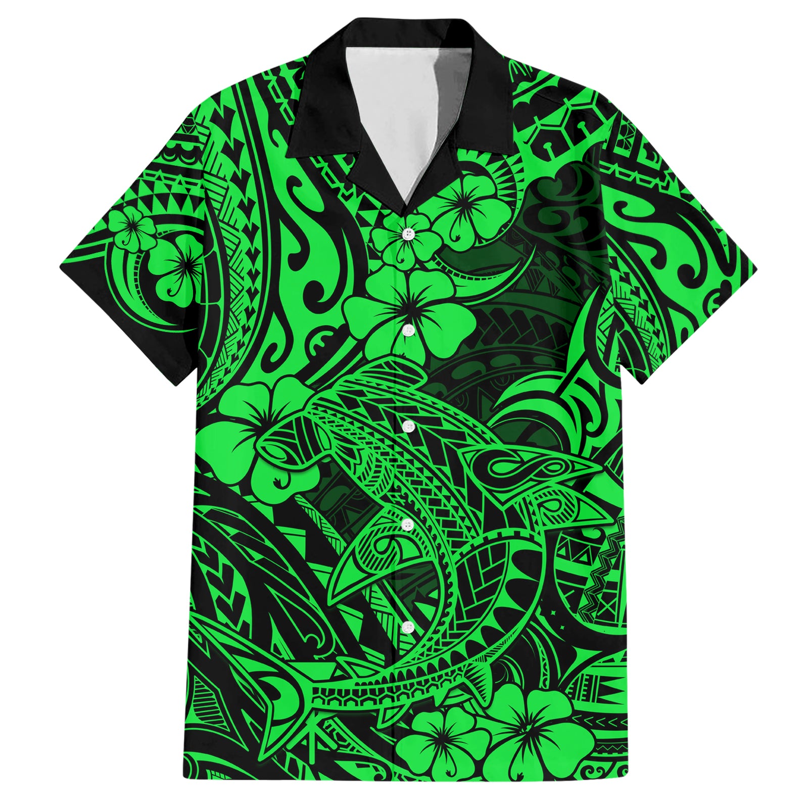 Hawaii Shark Hawaiian Shirt Polynesian Pattern Green Version LT01 Green - Polynesian Pride