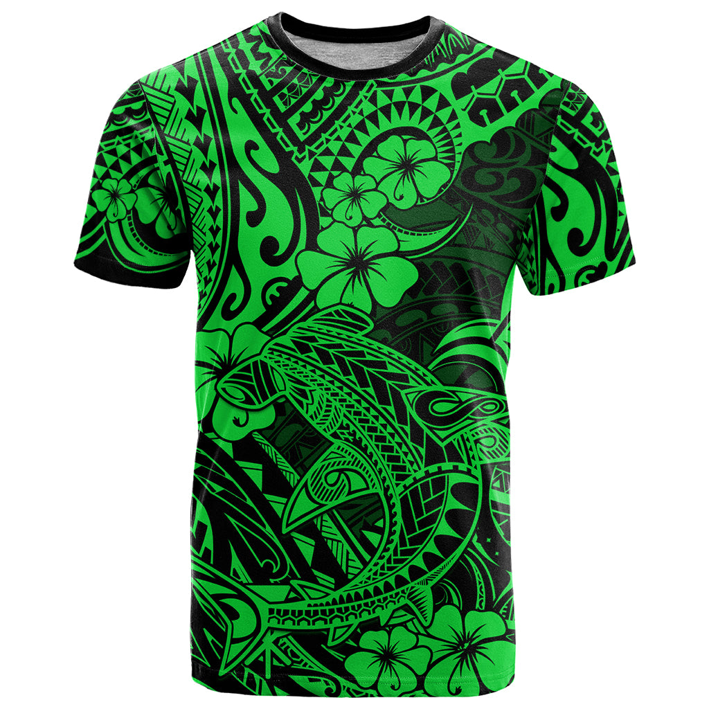 Hawaii Shark T Shirt Polynesian Pattern Green Version LT01 Green - Polynesian Pride