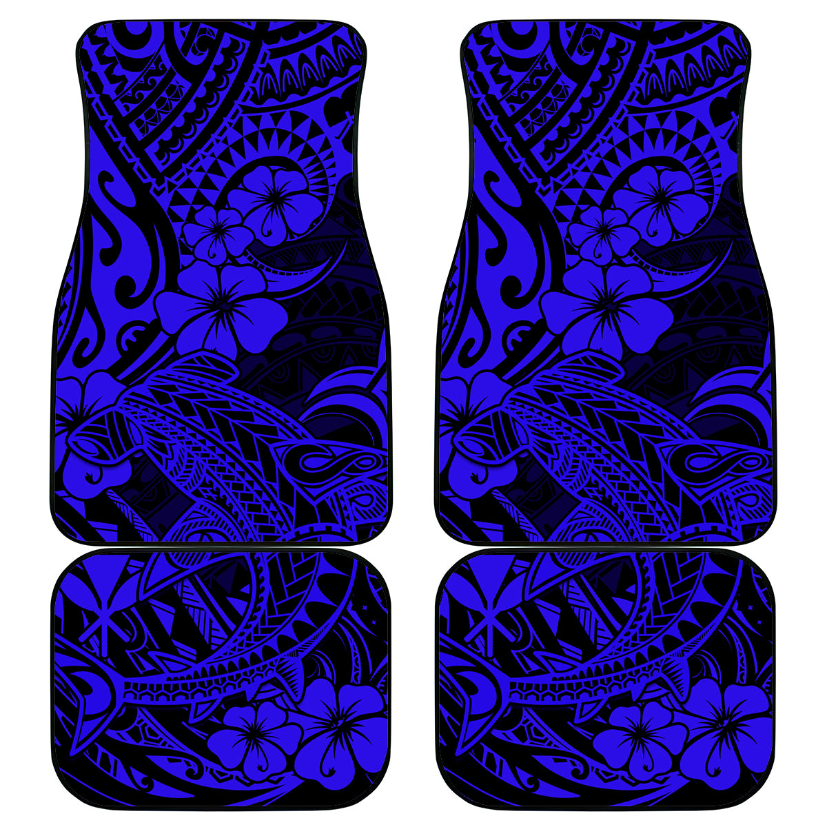 Hawaii Shark Car Mats Polynesian Pattern Navy Blue Version LT01 Blue - Polynesian Pride