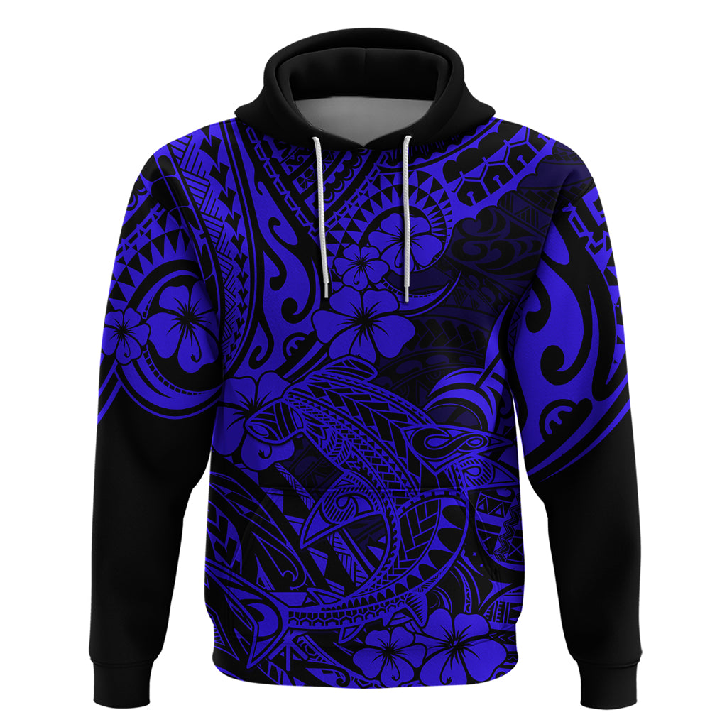 Hawaii Shark Hoodie Polynesian Pattern Navy Blue Version LT01 Pullover Hoodie Blue - Polynesian Pride