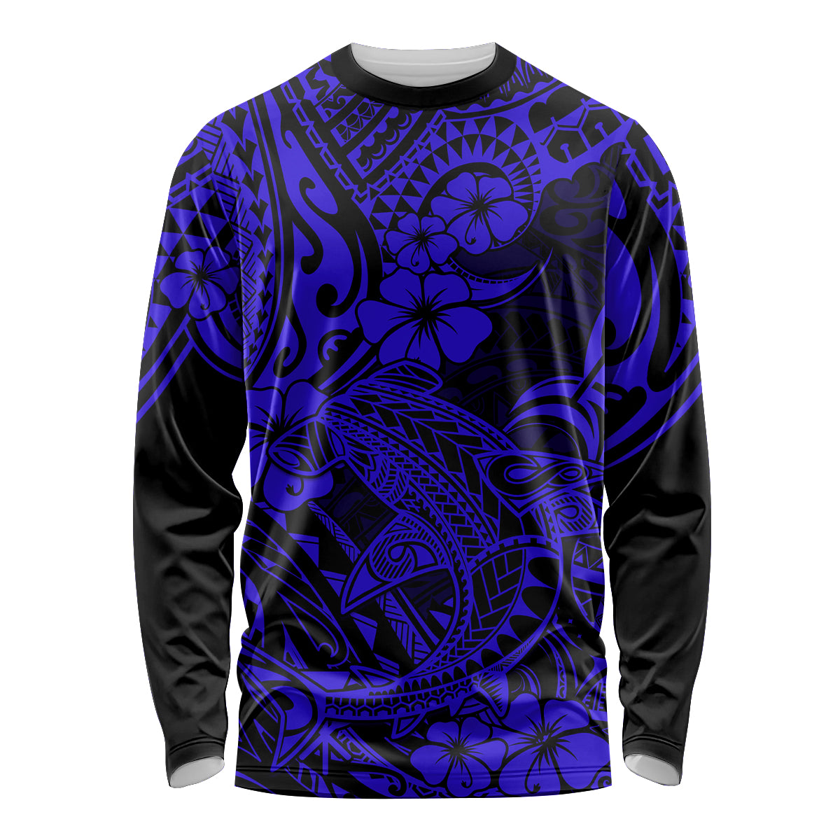 Hawaii Shark Long Sleeve Shirt Polynesian Pattern Navy Blue Version LT01 Unisex Blue - Polynesian Pride