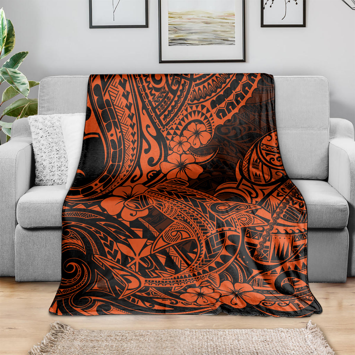 Hawaii Shark Blanket Polynesian Pattern Orange Version LT01 - Polynesian Pride