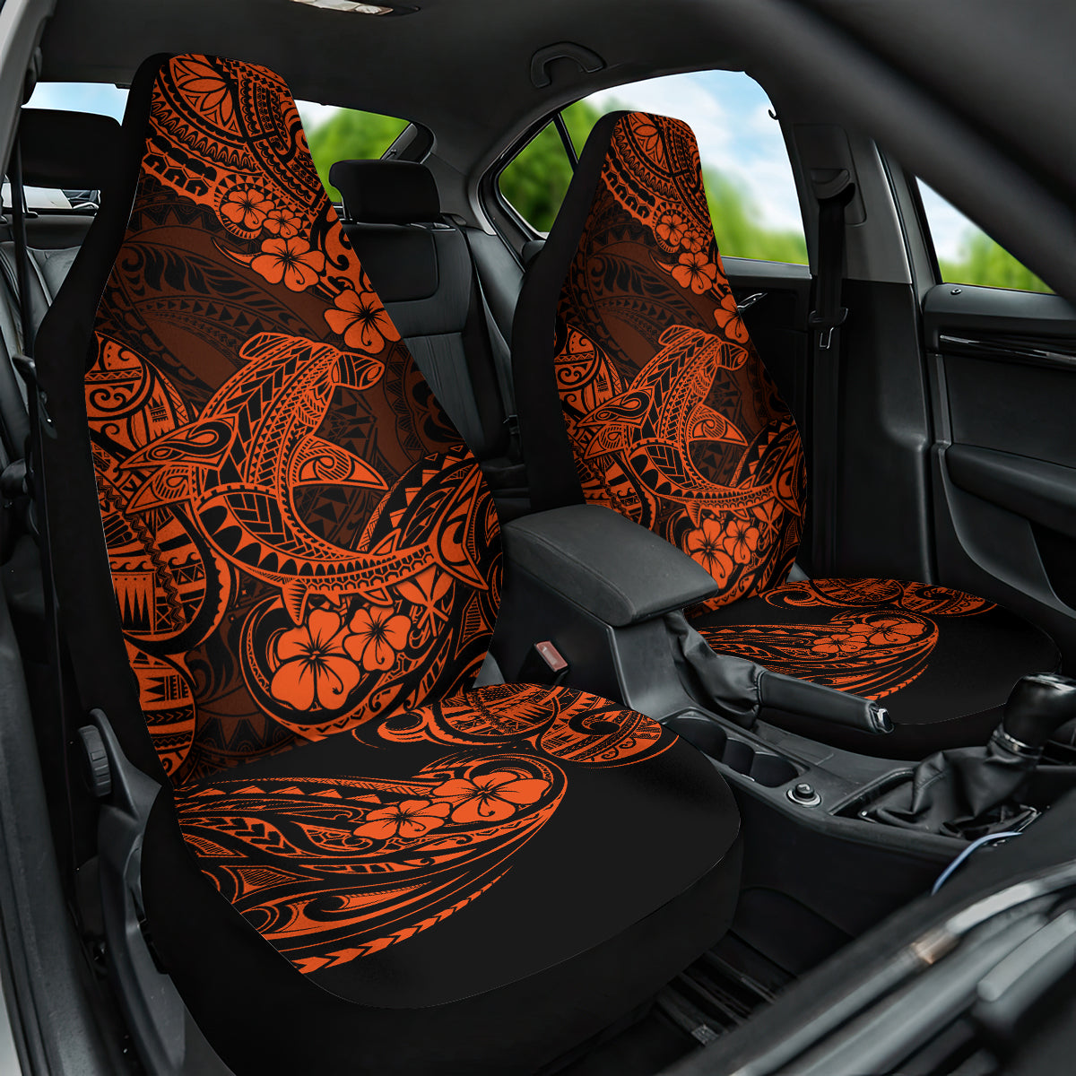 Hawaii Shark Car Seat Cover Polynesian Pattern Orange Version LT01 One Size Orange - Polynesian Pride