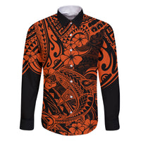 Hawaii Shark Family Matching Puletasi Dress and Hawaiian Shirt Polynesian Pattern Orange Version LT01 Dad's Shirt - Long Sleeve Orange - Polynesian Pride