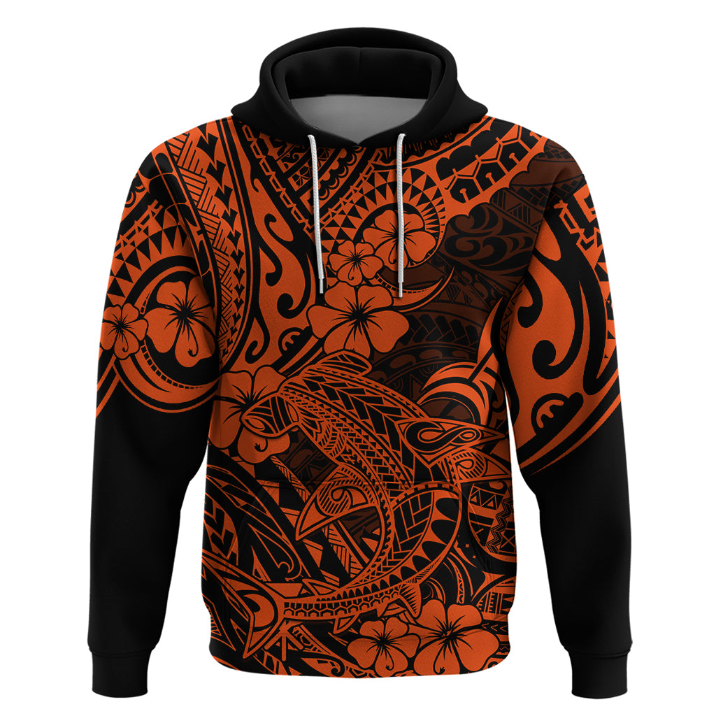 Hawaii Shark Hoodie Polynesian Pattern Orange Version LT01 Pullover Hoodie Orange - Polynesian Pride