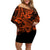 Hawaii Shark Off Shoulder Short Dress Polynesian Pattern Orange Version LT01 Women Orange - Polynesian Pride