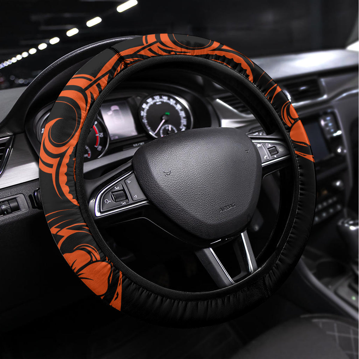 Hawaii Shark Steering Wheel Cover Polynesian Pattern Orange Version