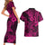 Hawaii Shark Couples Matching Short Sleeve Bodycon Dress and Hawaiian Shirt Polynesian Pattern Pink Version LT01 - Polynesian Pride