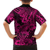 Hawaii Shark Family Matching Short Sleeve Bodycon Dress and Hawaiian Shirt Polynesian Pattern Pink Version LT01 - Polynesian Pride